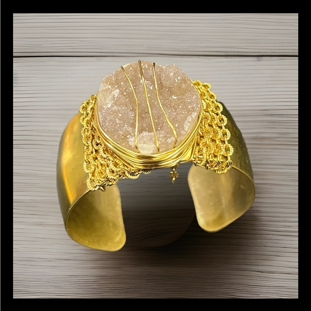 Hand Crafted Gold Druzy Geode Cuff Bracelet